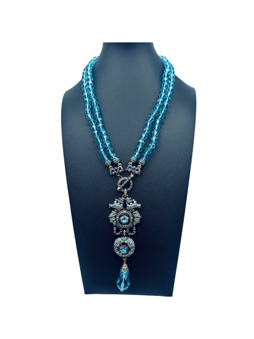 Heidi Daus Prince of the Sea Seahorse Statement Necklace Aqua Swarovski Crystals